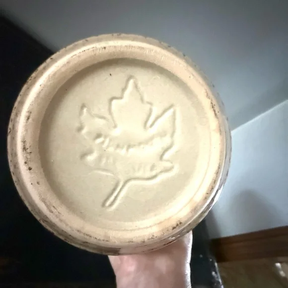 Vtg Monmouth Pottery, Beehive 8 Inch Bowl, Stamped Leaf On Bottom USA Red Sponge